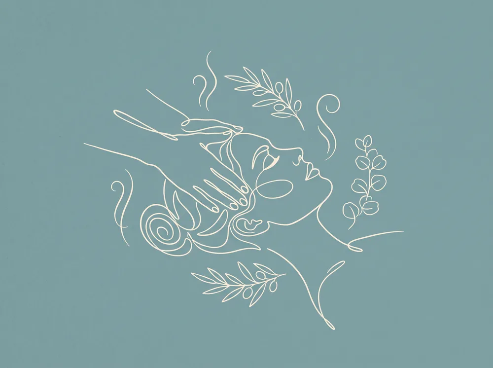Liniowa ilustracja rytuału Head Spa